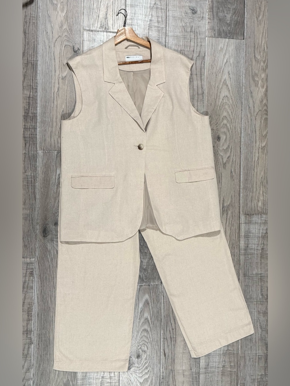 Asos Cream Sleeveless Blazer+Wide-Leg Pants Set Size 10